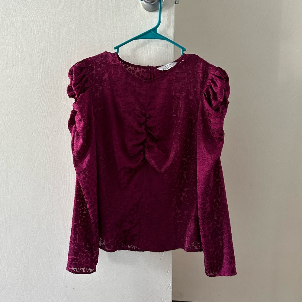 & Other Stories purple leopard print sheer puff sleeve blouse